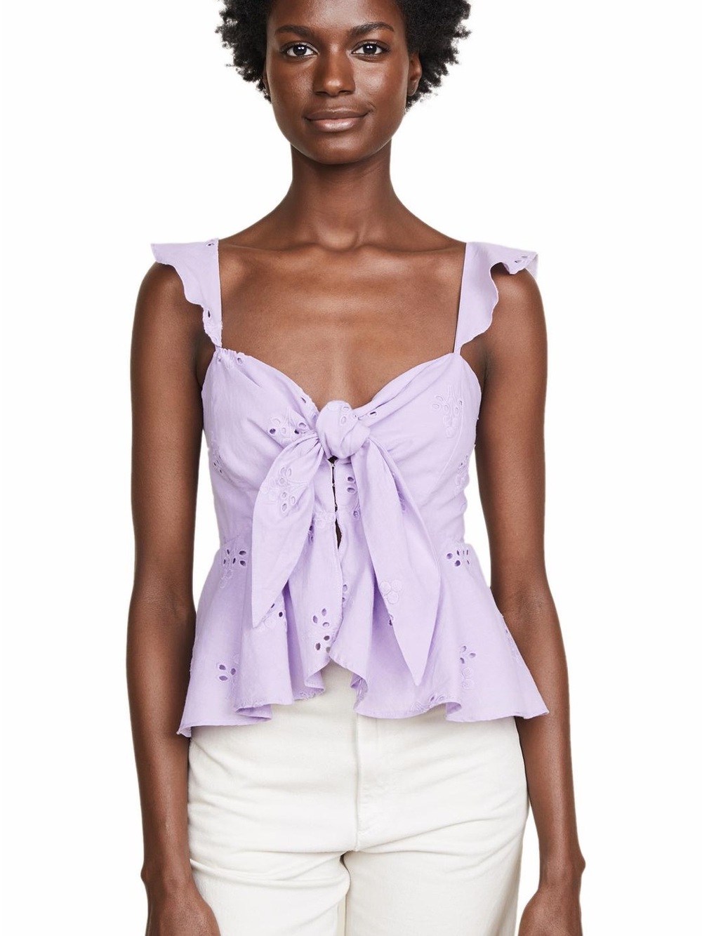 Wayf Lilac Eyelet Tie-Front Peplum Camisole